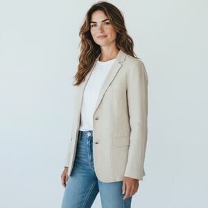 Vintage Calvin Klein Women's Classic Linen Blend Ivory Blazer Old Money - 16